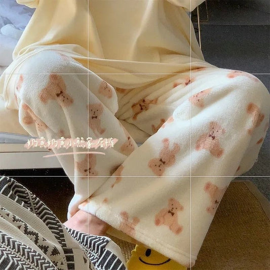 Cute cozy Strawberry Bear Fleece Pajama Pants