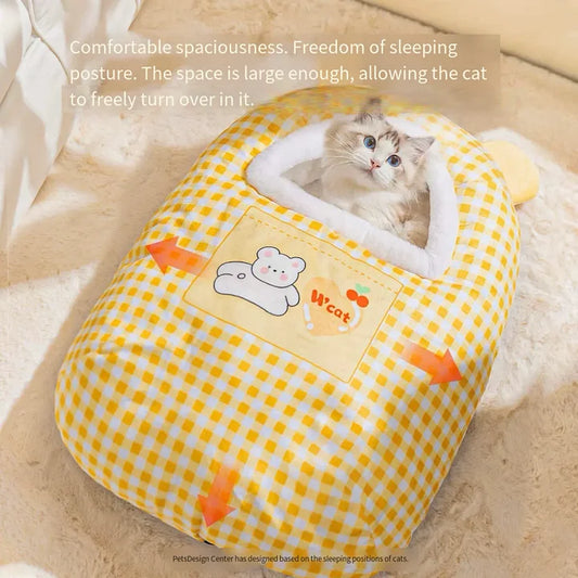 Cozy Winter Cat Sleeping Bag Bed | Plush Enclosed Nest for Indoor Cats