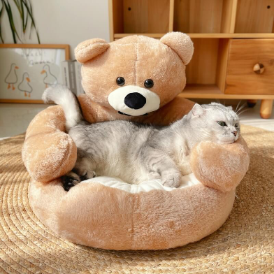 Ultra-Soft Teddy Bear Plush Pet Bed - Warm & Snuggly
