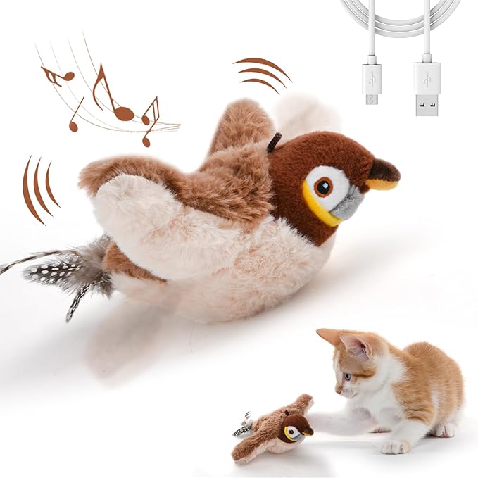 Chirping Cute Sparrow flapping Bird cat toy - Cutier Store