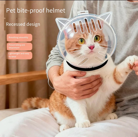 Cat Transparent Muzzle with Breathable Hood | Safe Grooming & Anti-Bite Cover