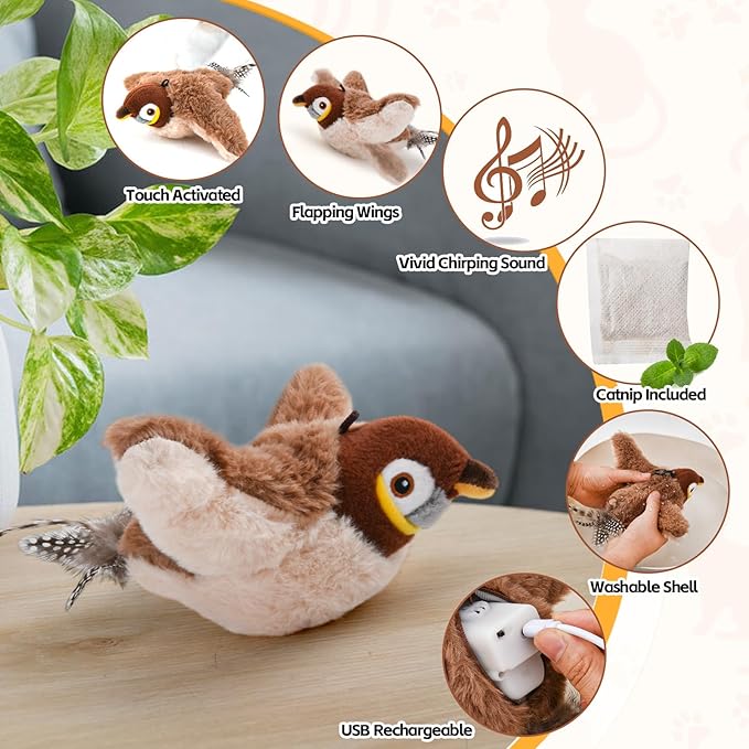 Chirping Cute Sparrow flapping Bird cat toy - Cutier Store