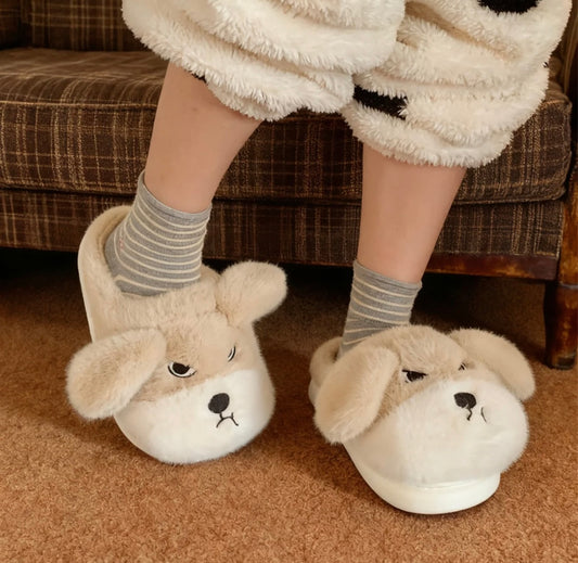 Cute Plush Puppy Slippers