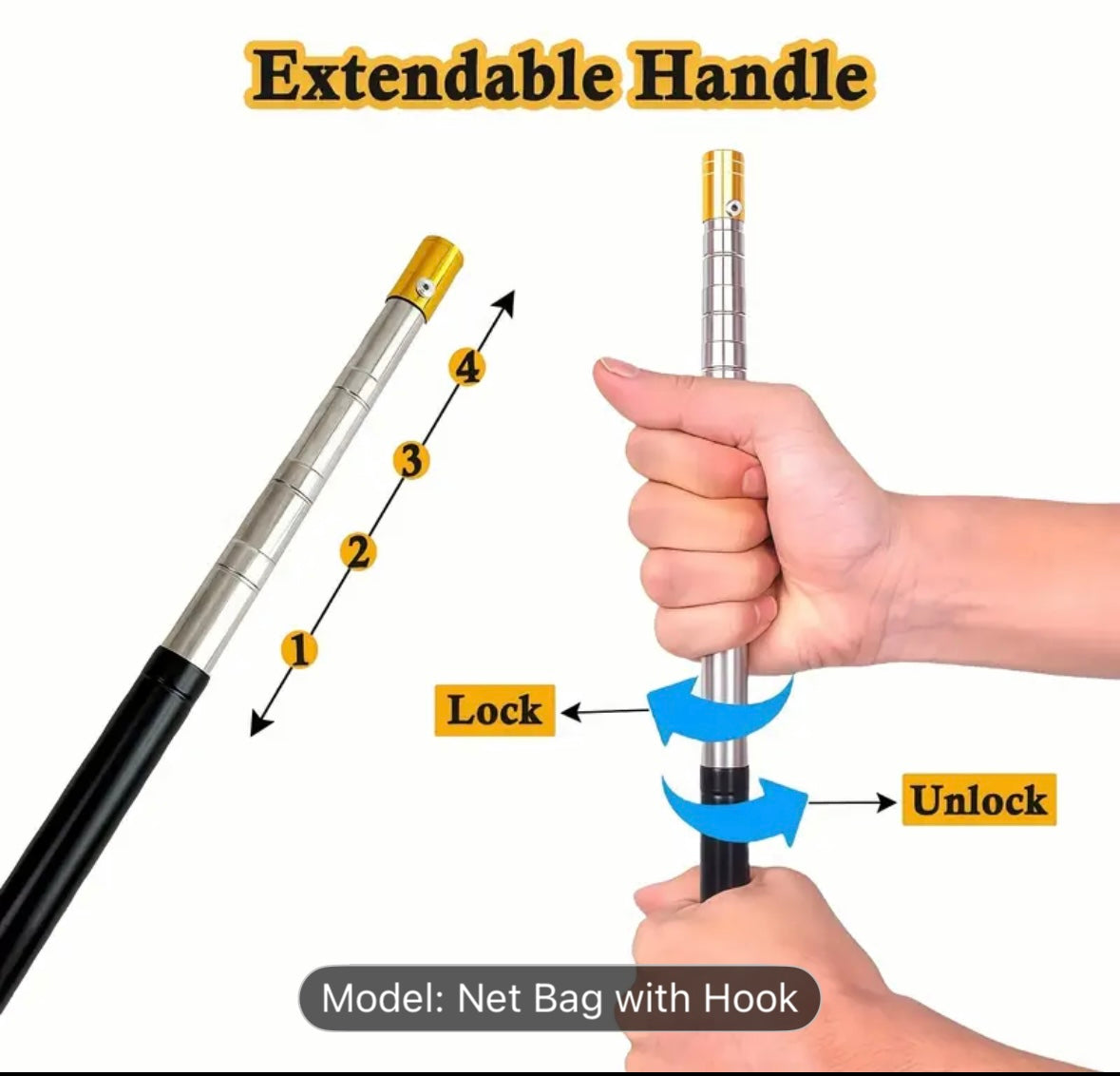 Heavy Duty Animal Catch Net with Hook – Telescopic Handle for Cats, Chickens, Rabbits, Ducks & Small Animals