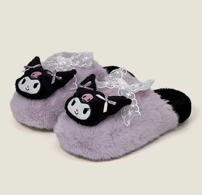 Cute fur cat plush slipper