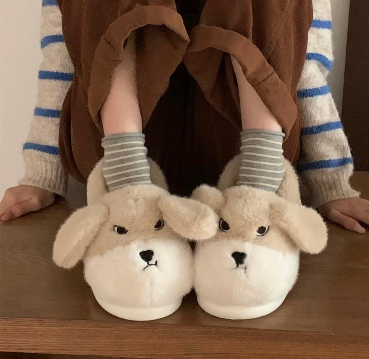 Cute Plush Puppy Slippers