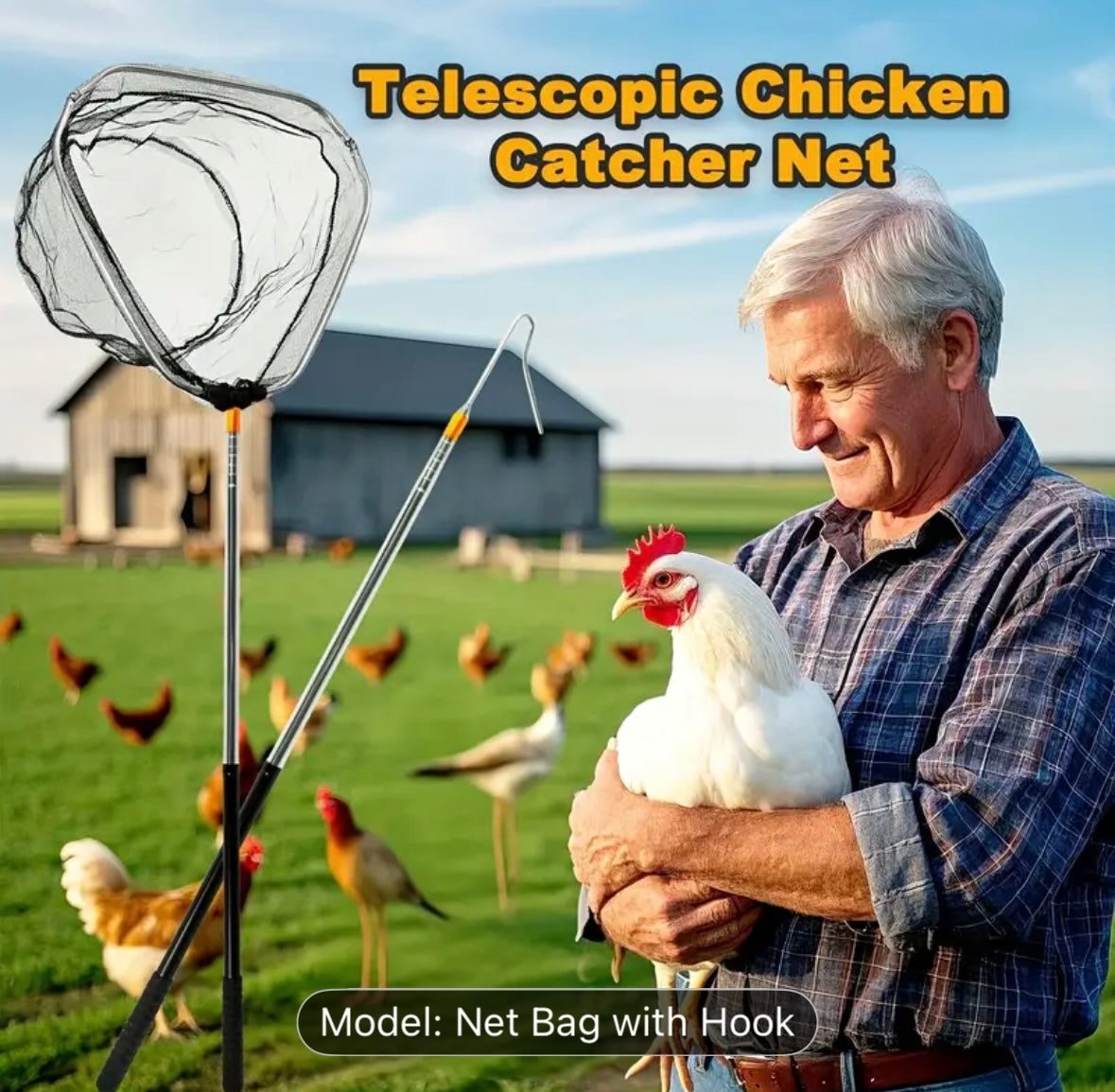 Heavy Duty Animal Catch Net with Hook – Telescopic Handle for Cats, Chickens, Rabbits, Ducks & Small Animals