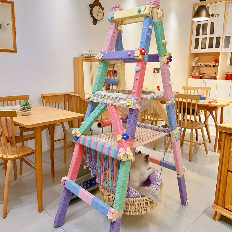 DIY Wooden Cat Climbing Ladder + Colorful Cotton Rope Set