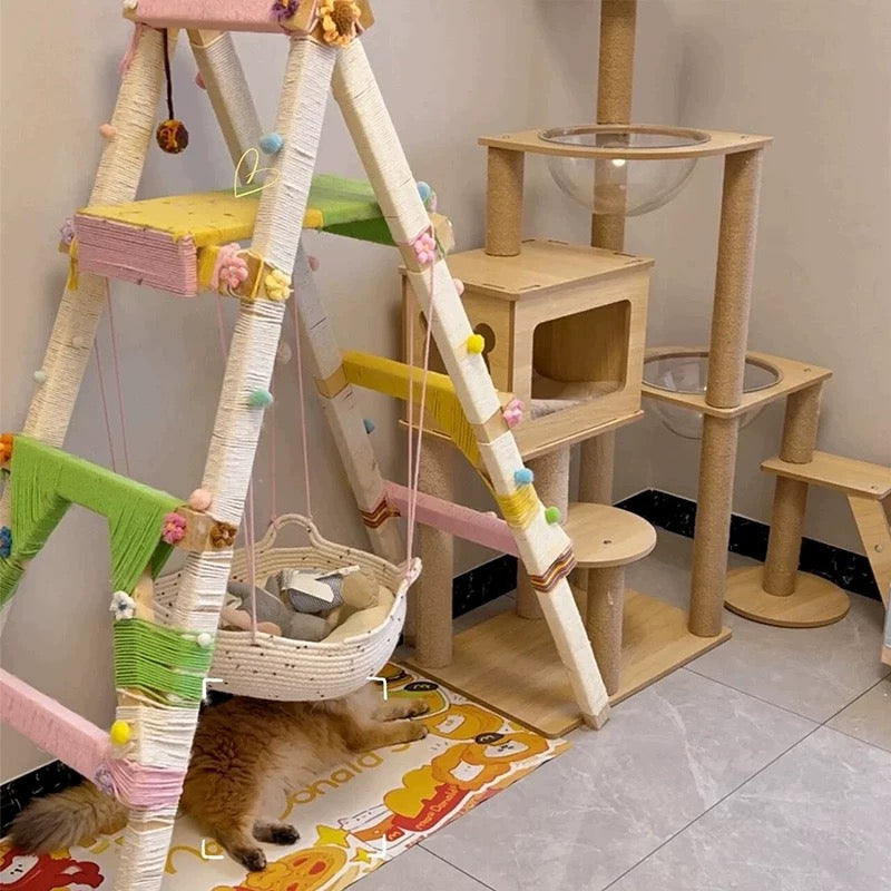 DIY Wooden Cat Climbing Ladder + Colorful Cotton Rope Set