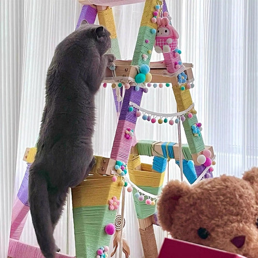 DIY Wooden Cat Climbing Ladder + Colorful Cotton Rope Set
