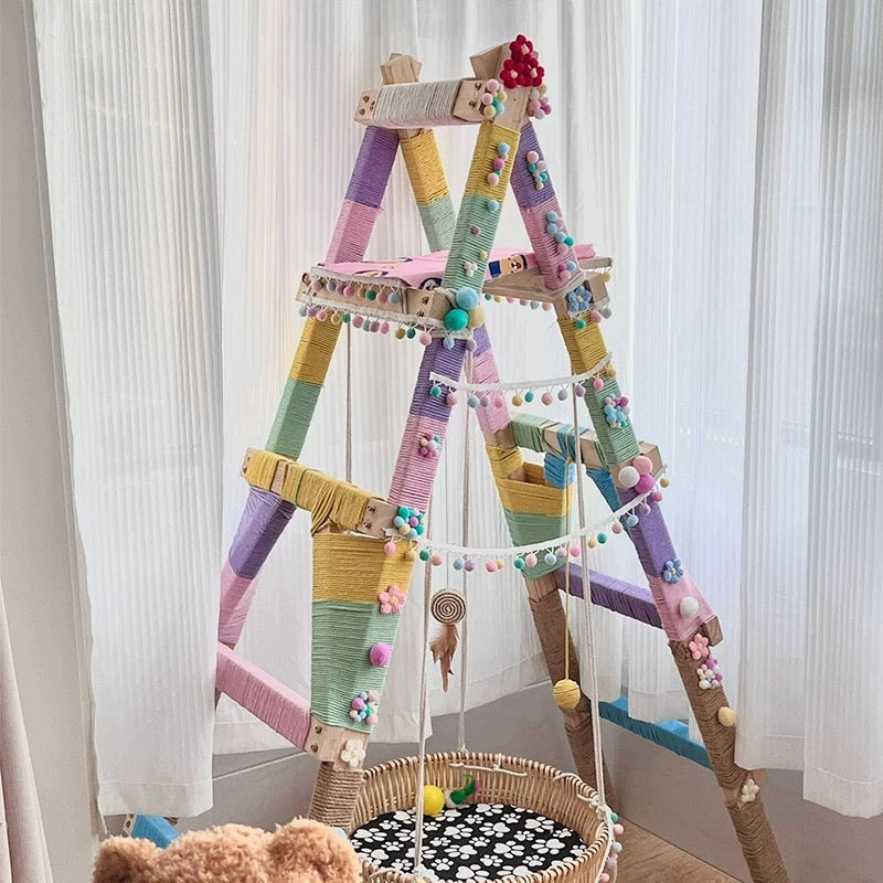 DIY Wooden Cat Climbing Ladder + Colorful Cotton Rope Set