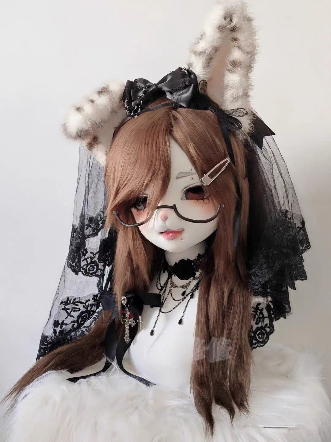 Handmade Kemono Kigurumi Cat Mask – Full Head Furry Cosplay Mask with Wig & Ears