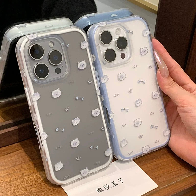 Cartoon Fishbone Paw Print Love Kitten iPhone Case