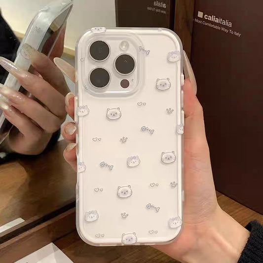 Cartoon Fishbone Paw Print Love Kitten iPhone Case