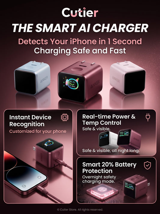 45W Smart AI Display Fast Charger – Cute Face Screen, Foldable Plug