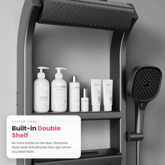 SPA Shower Panel with Built-in Shelves – 16 Shower Modes, Temperature Display & Ambient Light