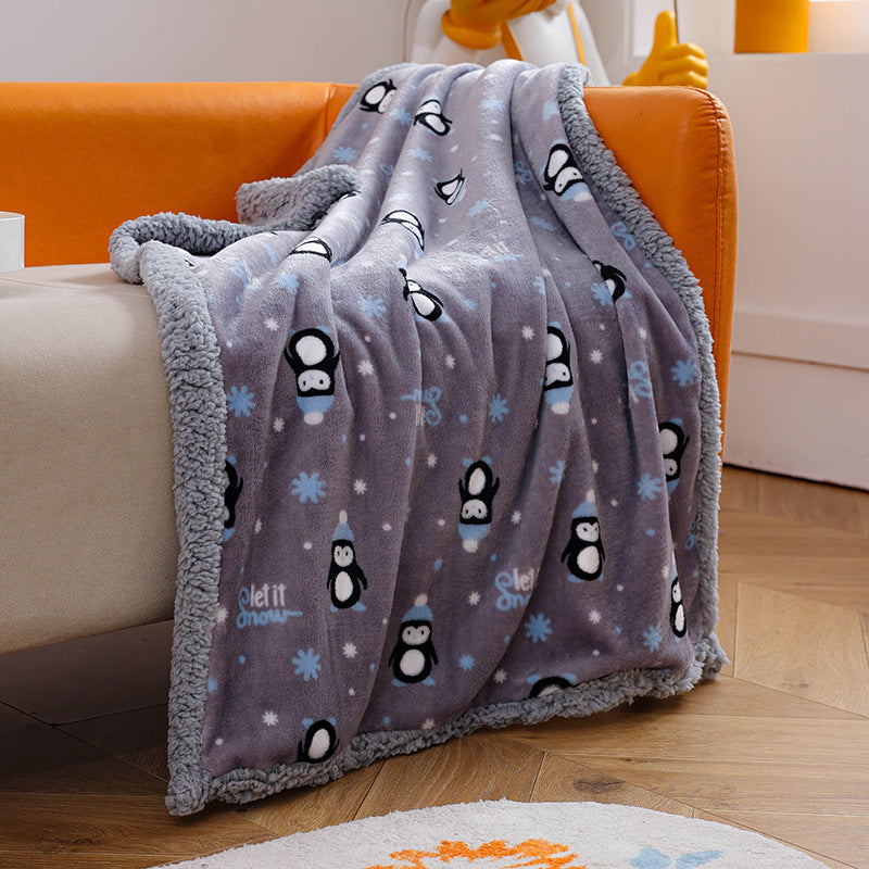 Cute Thick Pet Blanket Double thickened gray bottom penguin M size 70*50cm