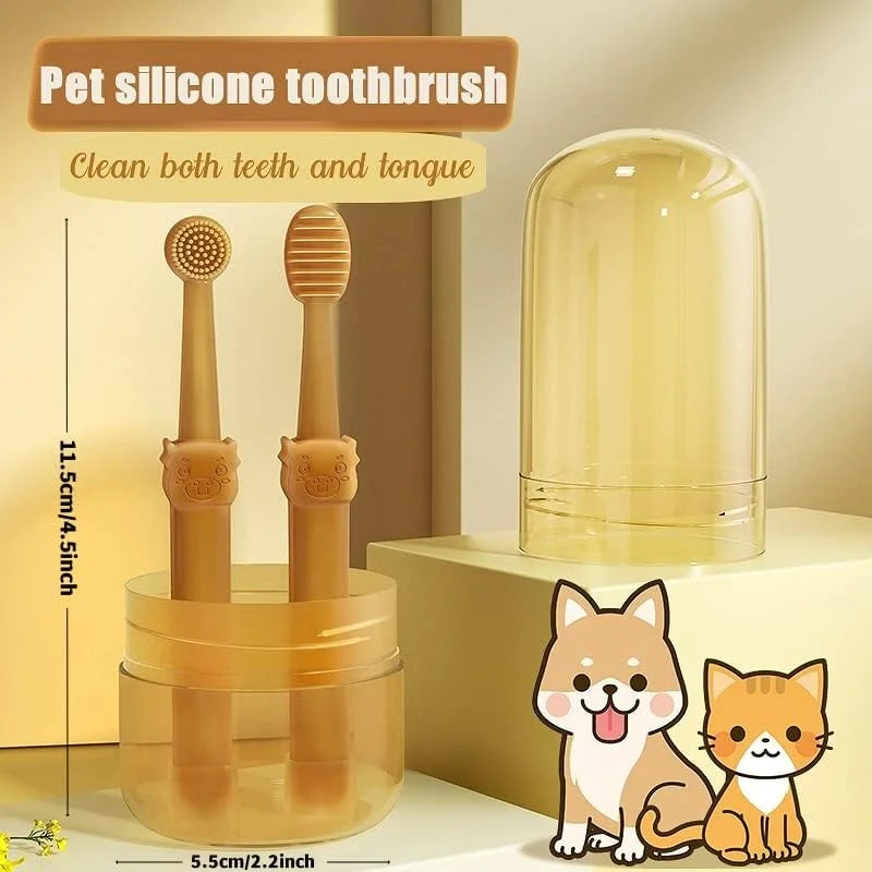 Pet Toothbrush, Pet Silicone Toothbrush Cat & Dog Tooth Brushing Kit with Storage Cup - Cutier Store