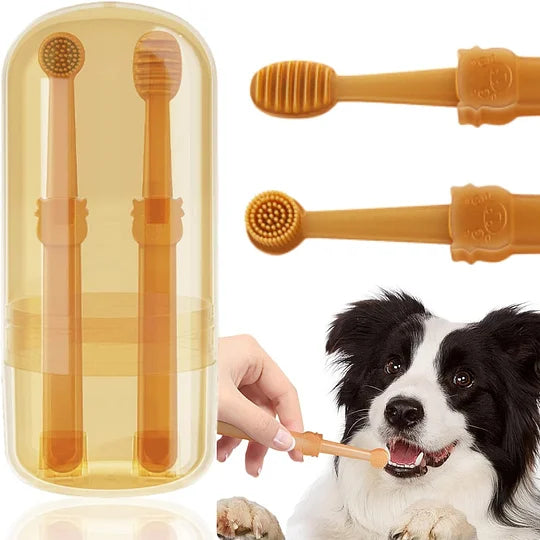 Pet Toothbrush, Pet Silicone Toothbrush Cat & Dog Tooth Brushing Kit with Storage Cup - Cutier Store