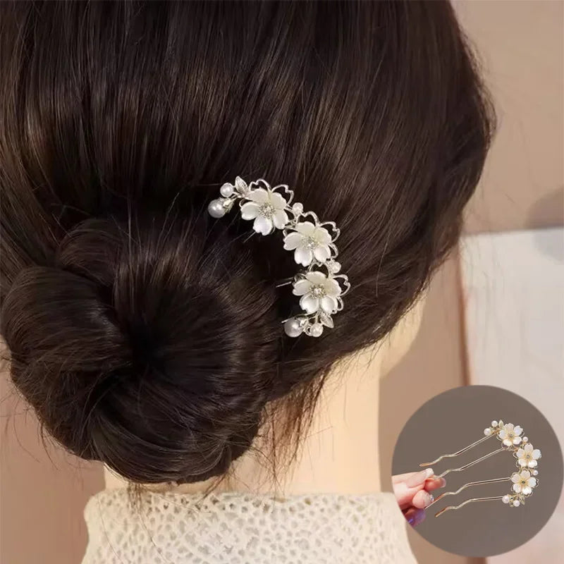 Pearl Flower Wavy Hair Combs - Cutier Store