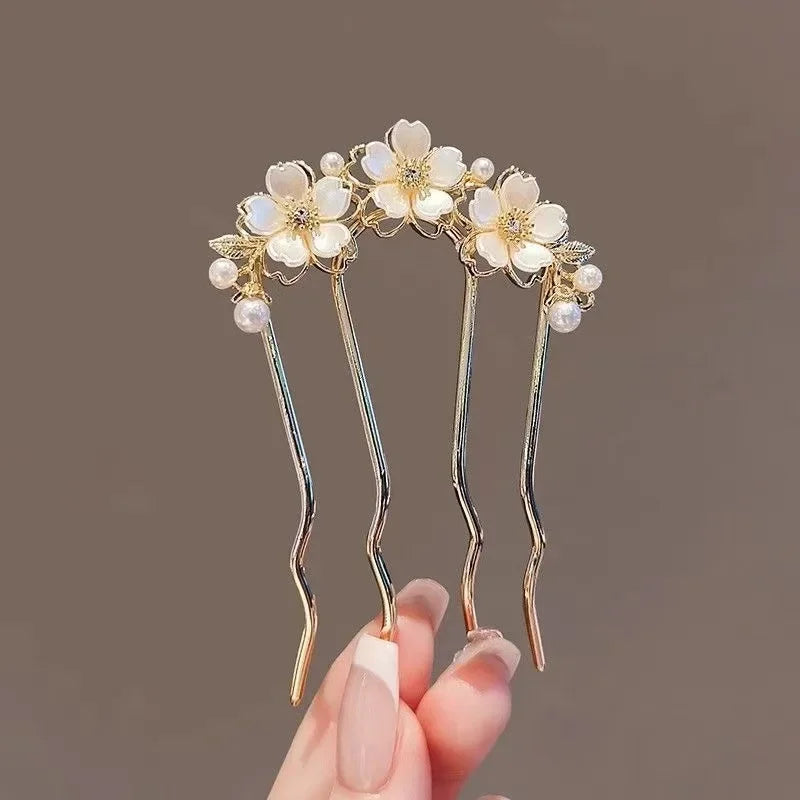 Pearl Flower Wavy Hair Combs - Cutier Store