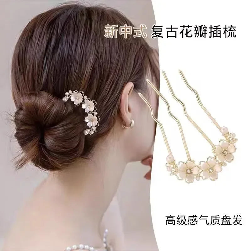 Pearl Flower Wavy Hair Combs - Cutier Store