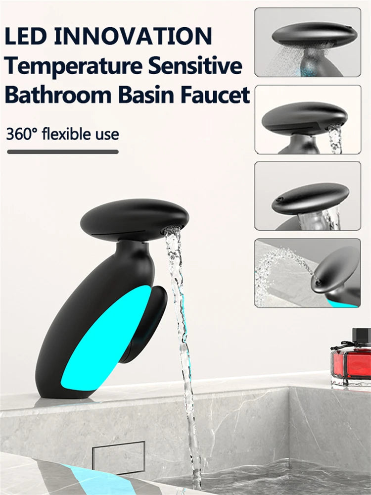 LED Temperature-Sensitive Pull-Out Basin Faucet – 360° Rotating with Ambient Light