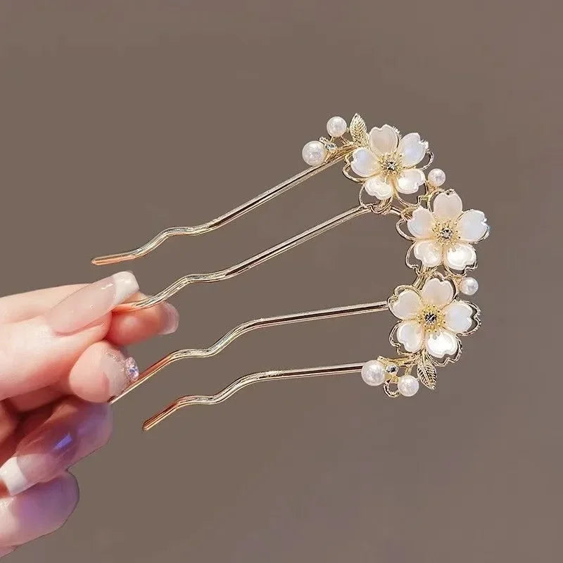 Pearl Flower Wavy Hair Combs - Cutier Store