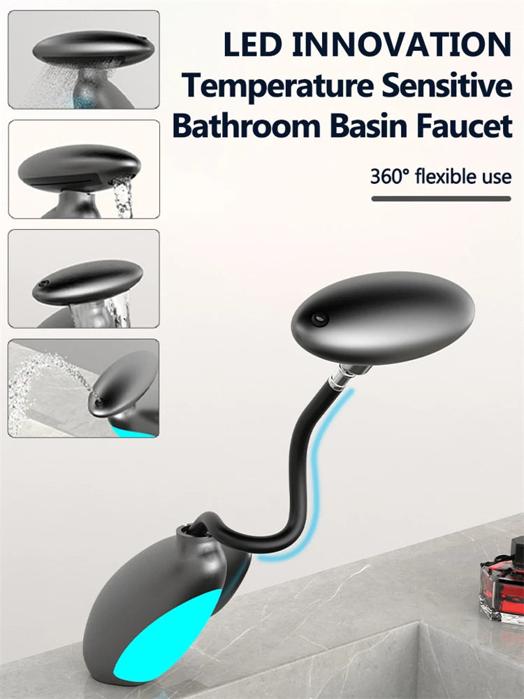 LED Temperature-Sensitive Pull-Out Basin Faucet – 360° Rotating with Ambient Light