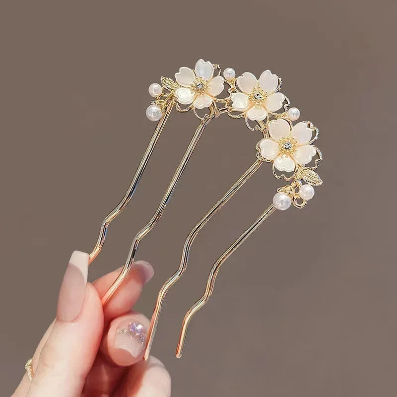 Pearl Flower Wavy Hair Combs - Cutier Store