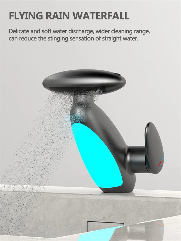 LED Temperature-Sensitive Pull-Out Basin Faucet – 360° Rotating with Ambient Light
