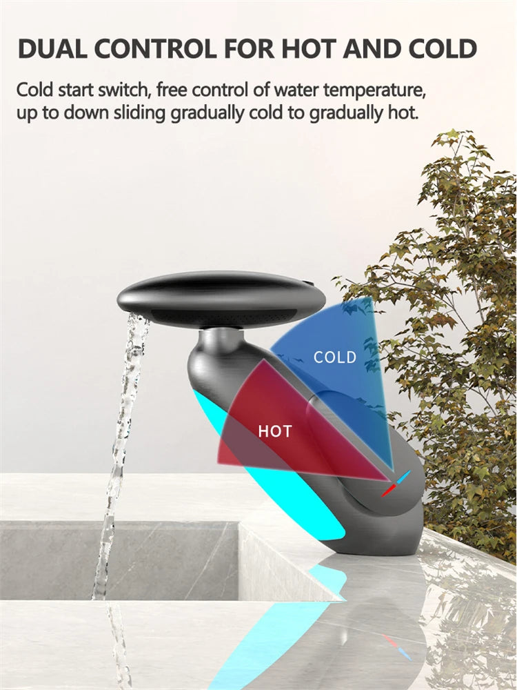 LED Temperature-Sensitive Pull-Out Basin Faucet – 360° Rotating with Ambient Light