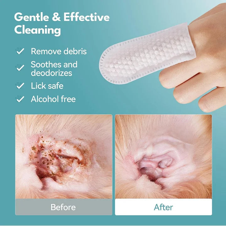 Ear Wipes Finger for Dogs & Cats Comfy Finger Design | 50 Count Pack - Cutier Store