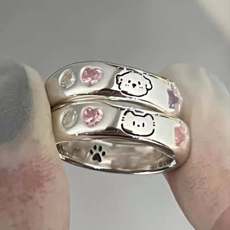 Cute Kitty and puppy Couple Mom gifts rings (2 Pcs) - Cutier Store