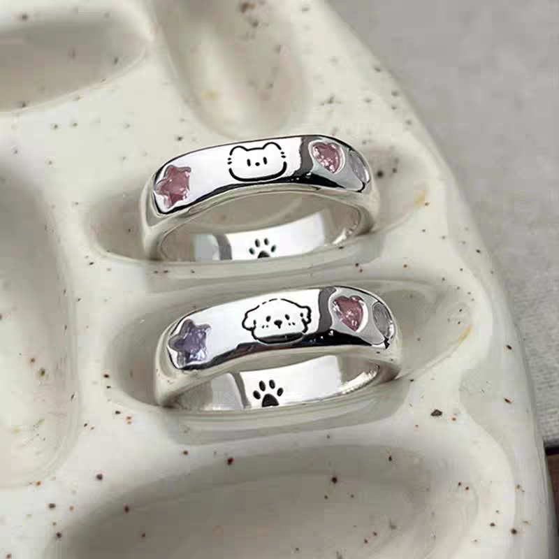 Cute Kitty and puppy Couple Mom gifts rings (2 Pcs) - Cutier Store