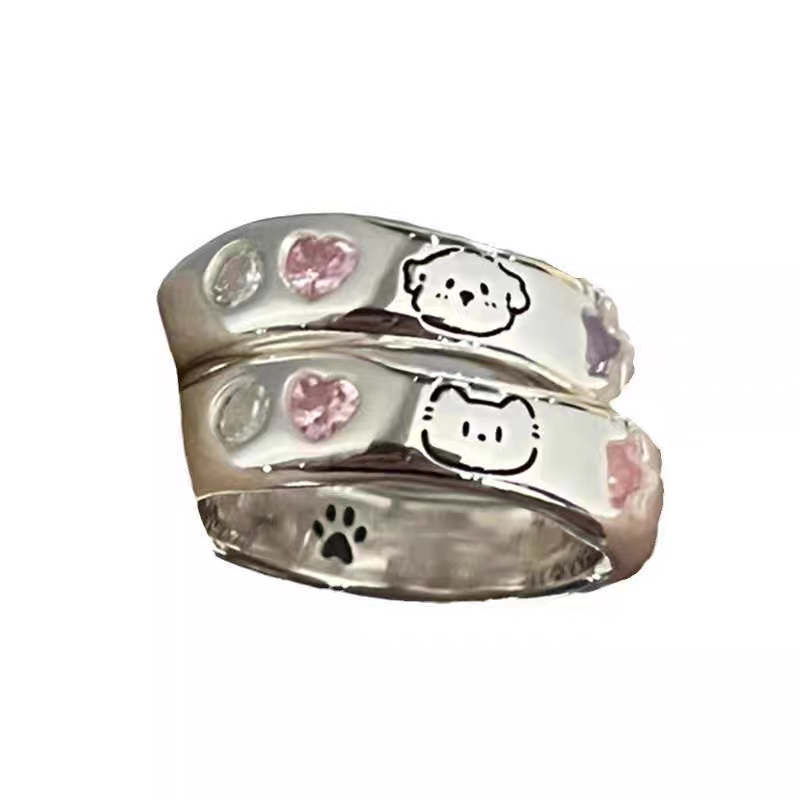 Cute Kitty and puppy Couple Mom gifts rings (2 Pcs) - Cutier Store