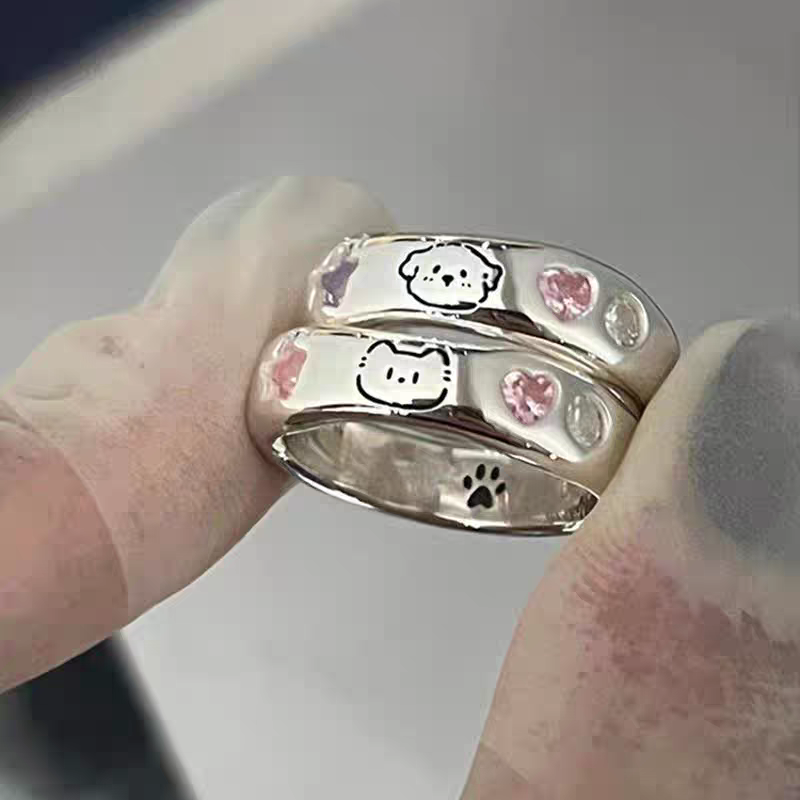 Cute Kitty and puppy Couple Mom gifts rings (2 Pcs) - Cutier Store