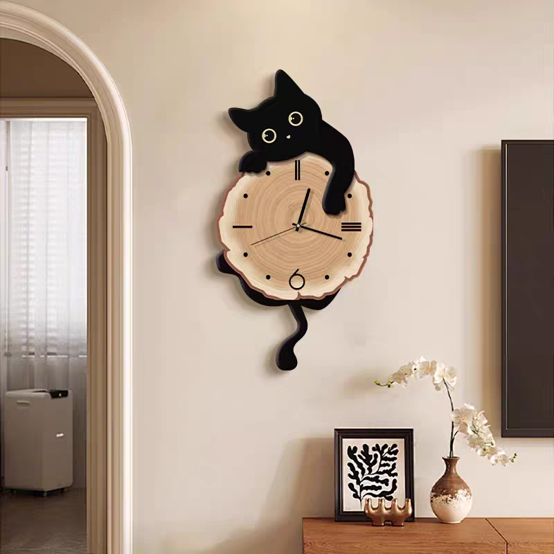 Cat Wall Clock - Cute Decorative Wall Clock with Moving Tail Pendulum