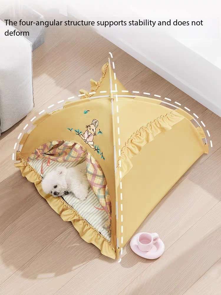 Cute Indoor Cat Tent Bed – Foldable Pet House with Curtains & Soft Cushion - Cutier Store