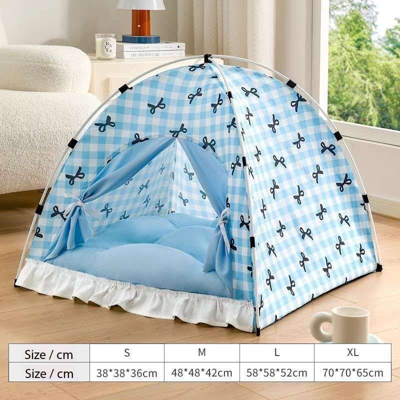 Cute Indoor Cat Tent Bed – Foldable Pet House with Curtains & Soft Cushion - Cutier Store
