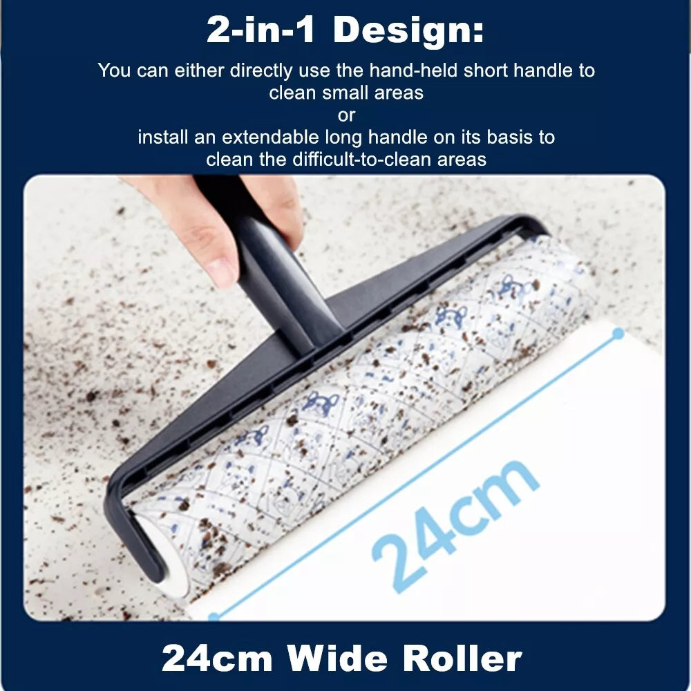 Long Handle Sticky Lint Roller Floor Carpet Clothes Pet Hair Remover - Cutier Store