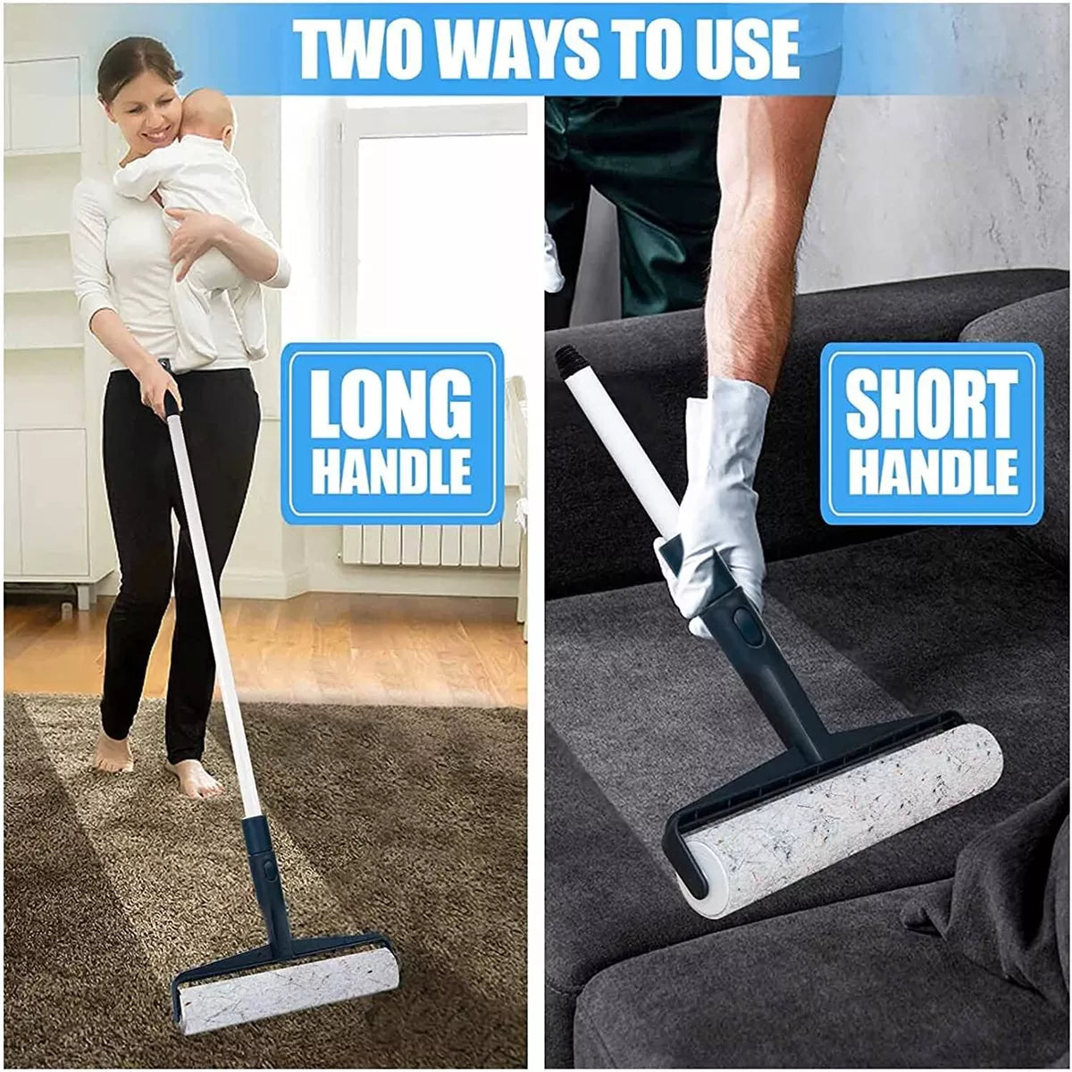 Long Handle Sticky Lint Roller Floor Carpet Clothes Pet Hair Remover - Cutier Store