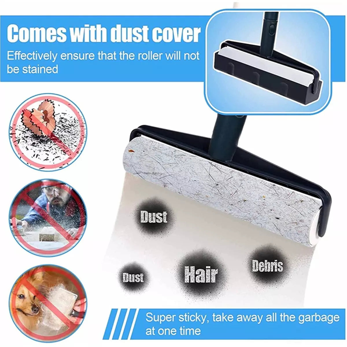 Long Handle Sticky Lint Roller Floor Carpet Clothes Pet Hair Remover - Cutier Store