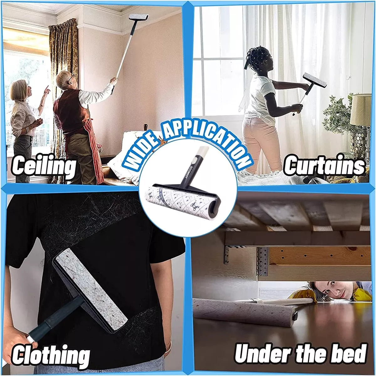 Long Handle Sticky Lint Roller Floor Carpet Clothes Pet Hair Remover - Cutier Store