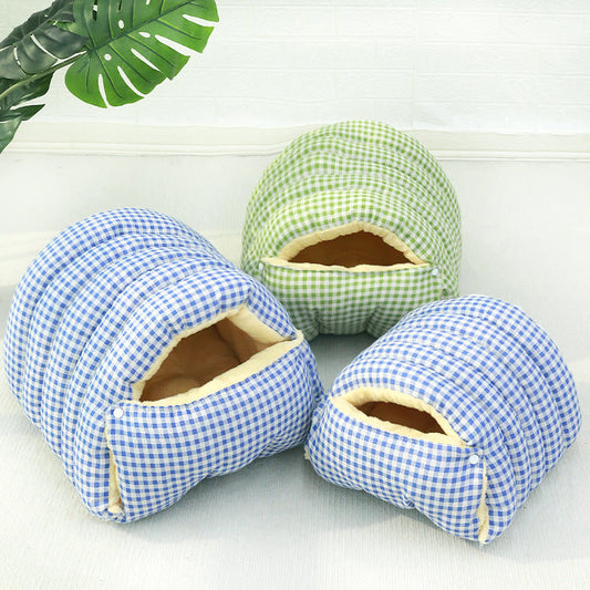Warm cat sleeping bag, a fleece-lined cave bed that helps keep a cat cozy indoors in winter
