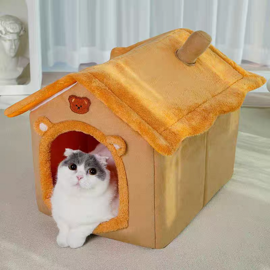 Enclosed cozy pet cave bed, a quiet hideaway for cats on Halloween night