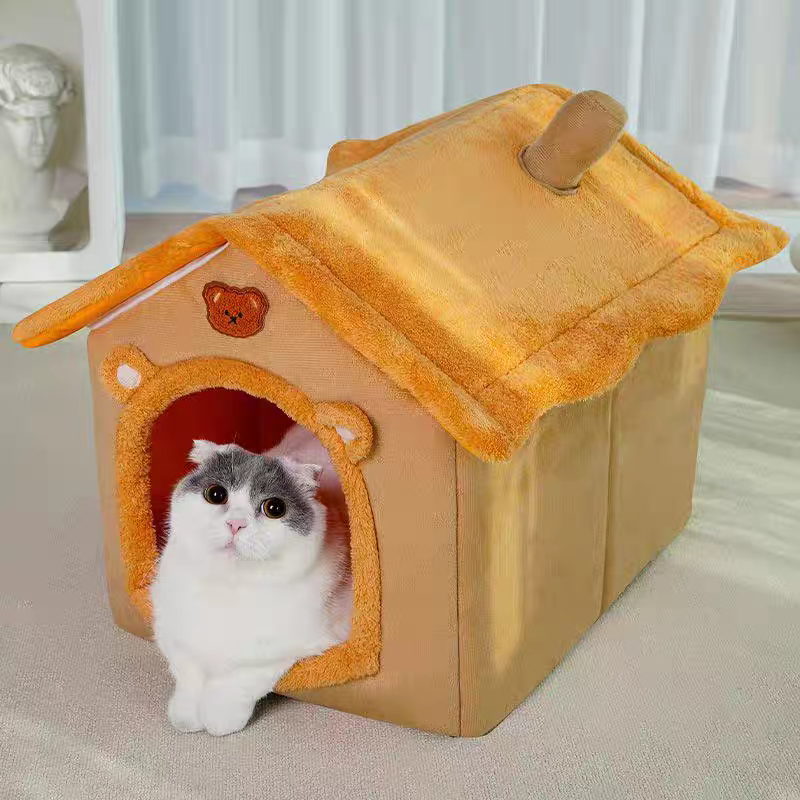 Cozy covered cat cave bed, a cat bed style many burrowing cats love to sleep in