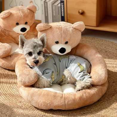 Ultra-Soft Teddy Bear Plush Pet Bed - Warm & Snuggly