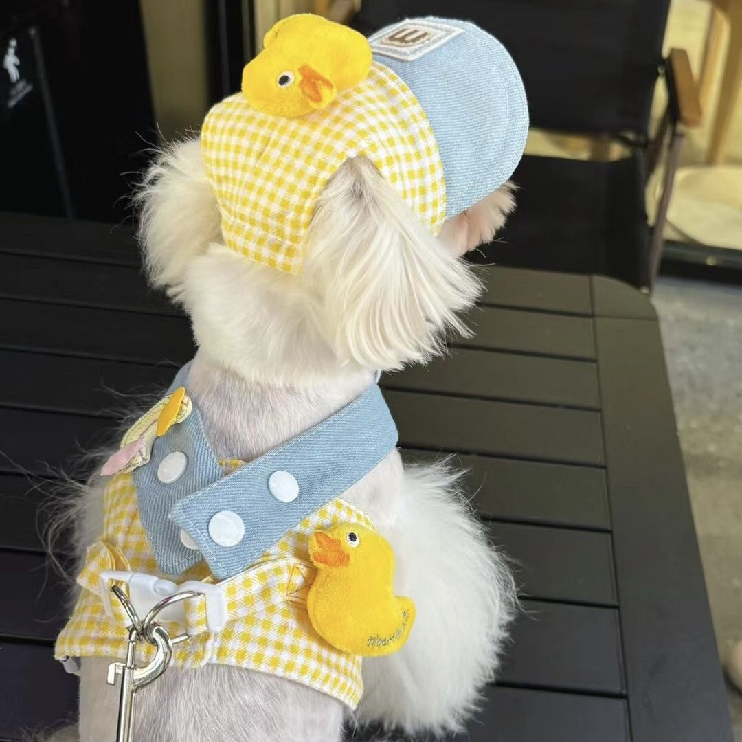 Cute Duck Pet Hat Harness set