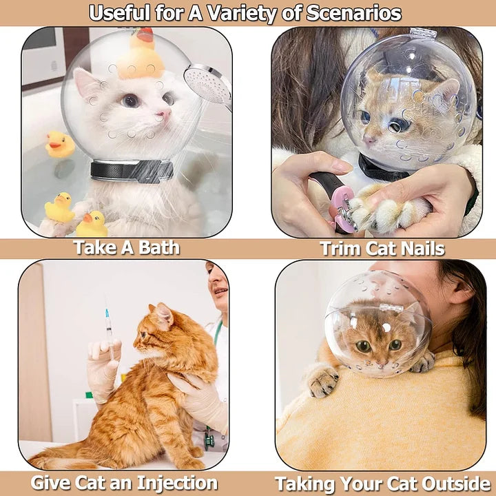 Cat Transparent Muzzle with Breathable Hood | Safe Grooming & Anti-Bite Cover